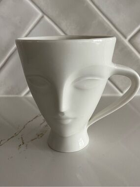 Jonathan Adler Muse Face Mug White Art Pottery Coffee Cup Sculptural